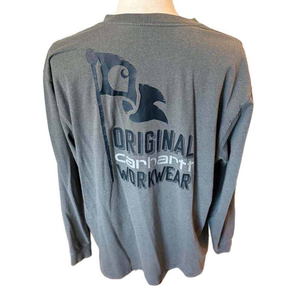Carhartt Long Sleeve Pocket T-Shirt Size XL Gray Original Workwear Logo